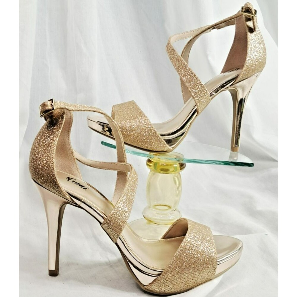 Gold Glitter Peep Toe Ankle Strap Heels Women’s Size 6.5 UK 4.5 Fioni